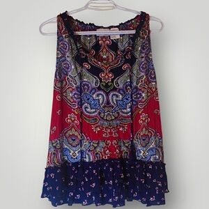 Bila Boho Paisley Sleeveless Tassel Top - Red/Navy Blue